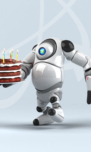 Robot som holder kake.